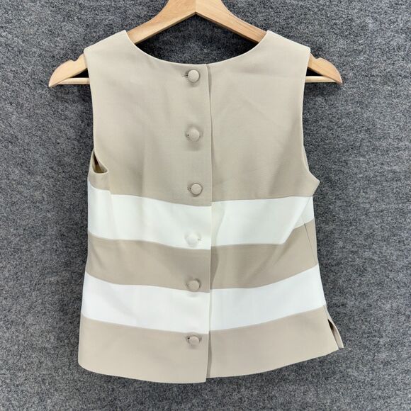 Petite Sophisticate Blouse Women 4 Beige Striped Button Sleeveless Square Neck - Picture 2 of 7